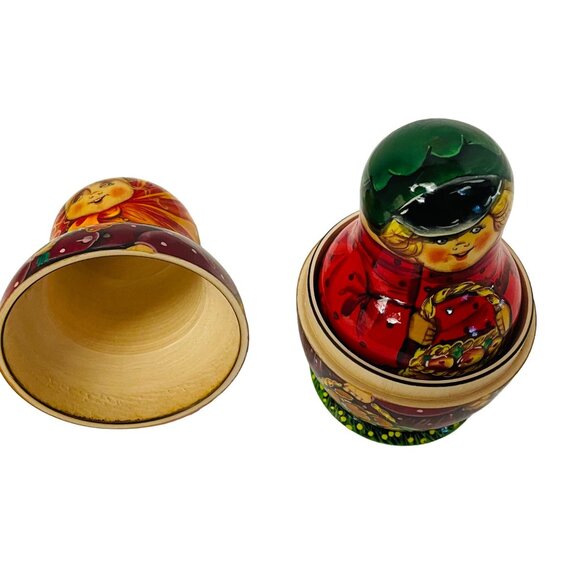 Vintage Hand-Painted Russian Nesting Dolls Set Of 5 Winter Party Blue Scarf - Picture 14 of 16